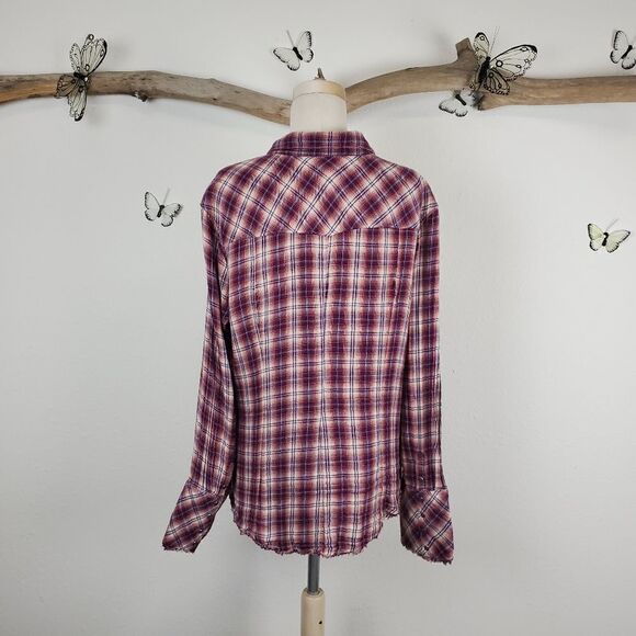 William rast distressed trim pearl snap flannel - Picture 5 of 8